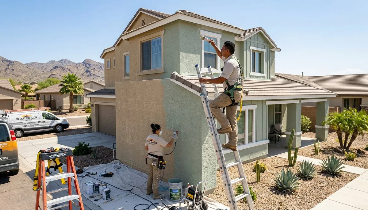Professional house painters working on exterior home in Glendale, AZ