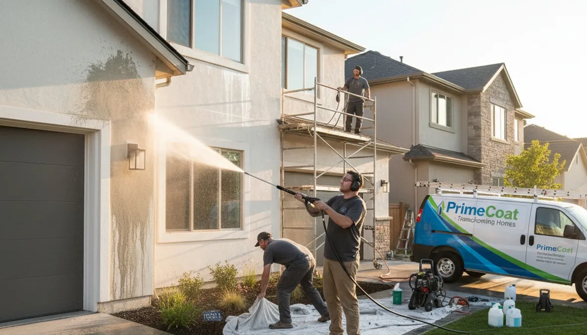 Professional pressure cleaning restoring stucco and patios in Glendale, AZ homes